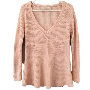 Zara Knit V-Neck Sweater Open Weave Pink Medium